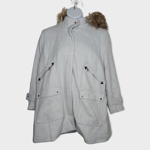 Woman Within Ice Blue Wool Blend Faux Fur Trim Hood Jacket Coat 24W NWOT